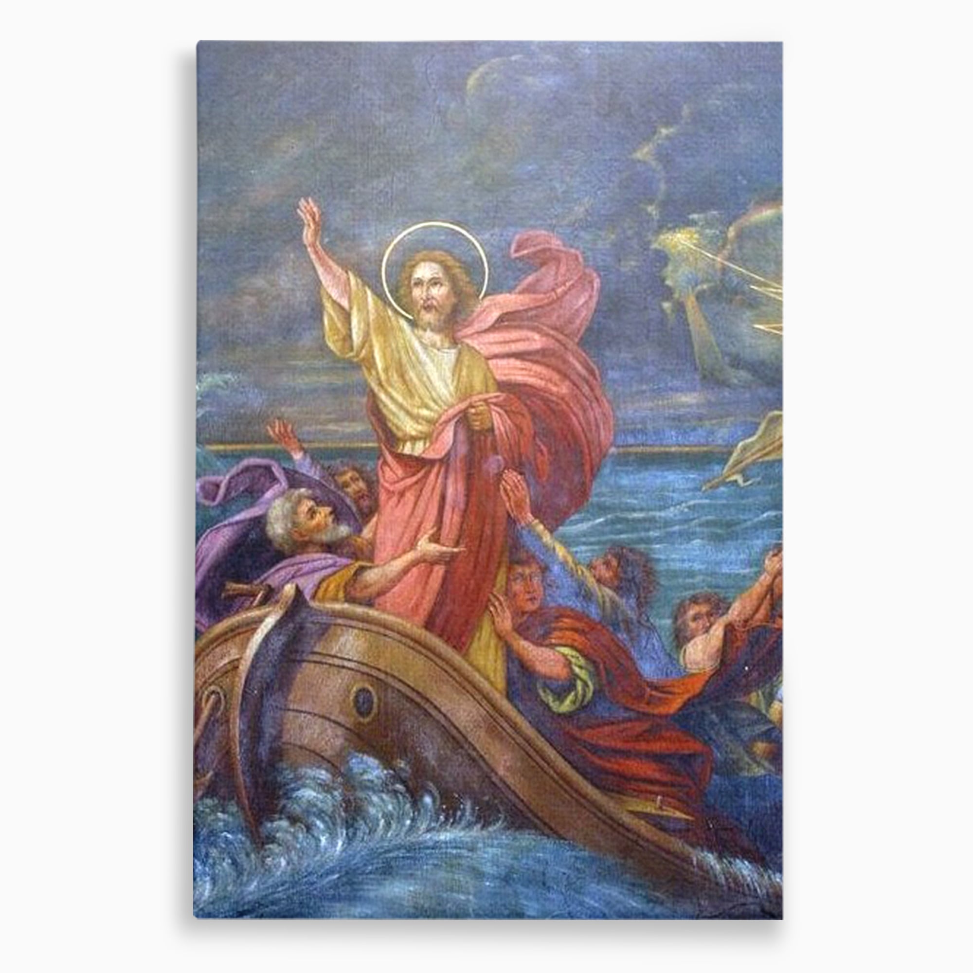 Tablou canvas cu tablou canvas cu iisus calcand pe ape, fara rama, pe sasiu de lemn
